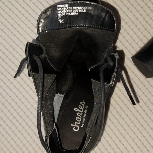 Charles David Bootie Black Chunky Heel  Studded Silver Lace Up Hi Ankle Size 7 - Picture 9 of 14